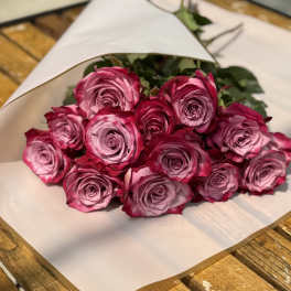 Deep Purple Rose Wrapped Bouquet