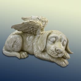 Sleeping dog figurine with angel wings