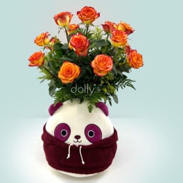 Bundle | High End Magic Long-Stem Roses W/ Ponder The Panda
