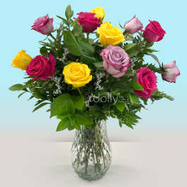 Classic Dozen Mixed Color Long-Stem Rose Bouquet