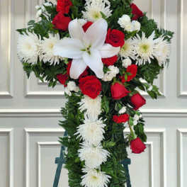 Red and White Cross on Easel 30 inch