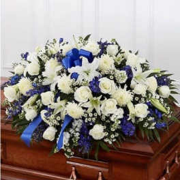 Blue & white casket spray