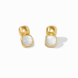 Pair of gold and white square stud earrings