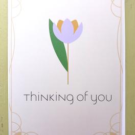 Thinking of you greeting card with a simple pastel flower illustration