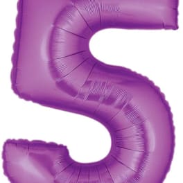 Purple foil balloon shaped like the number 5