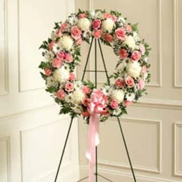 Pink and white floral memories wreath