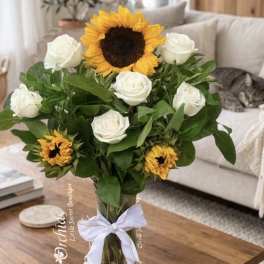 Luxury Sunflower & White Rose Bouquet | Cat Lover’s Collection | Same-Day Orange County Flower Delivery