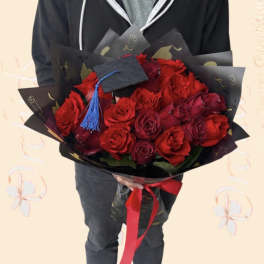 Luxury Red Premium Roses Graduation Bouquet | Hand-Wrapped Flower Delivery in Orange County
