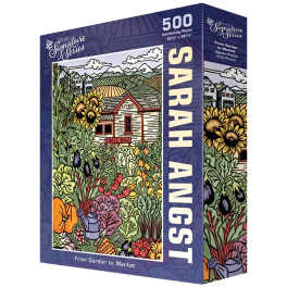 Box for a 500-piece Sarah Angst jigsaw puzzle with a garden scene