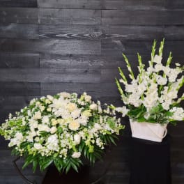 White Tribute Casket Spray & Basket