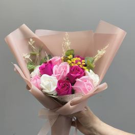Pink and White- Soap Artificial Flower Hand Bouquet