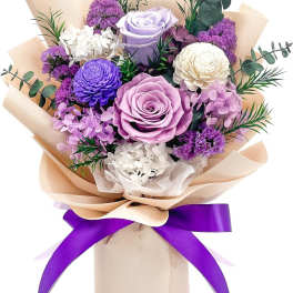 Preserved Flowers- White and purple bouquet