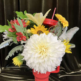 Red Tumbler with Flowers