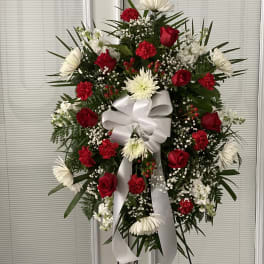 Deepest Sympathies Red & White Standing Spray