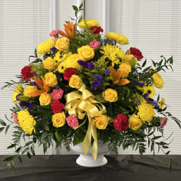 Heartfelt Tribute Bright Floor Mache Arrangement
