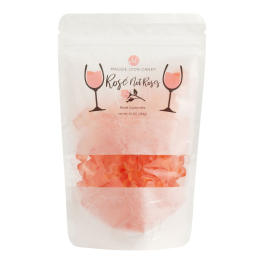 Bag of pink rosé gummies with wine glass graphics