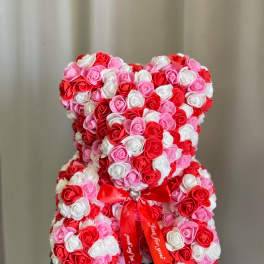 Faux Red, Pink and White Rose Teddy Bear