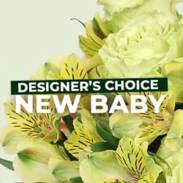 Yellow-green bouquet labeled New Baby