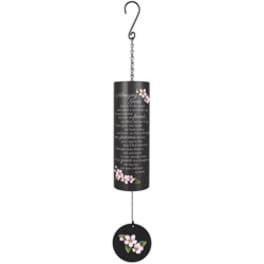 Black hanging wind chime with pink flower accents