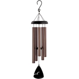 Brown wind chime with metal tubes and a black clapper