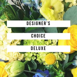 Mixed yellow and green floral arrangement with bold text overlay