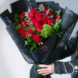 Romantic Red Rose Hand Bouquet (Vase not included)