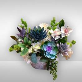 Modern Silk Floral and Succulent Arrangement