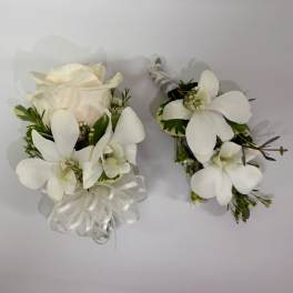 Standard Rose and Dendrobium Orchids Corsage and Boutonniere