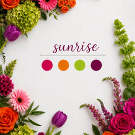 Colorful floral border around the word sunrise on a white background