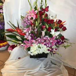 Tall tropical colorful arrangement