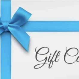 Blue gift card with a ribbon bow and the words Gift Card