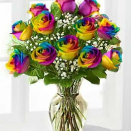 Rainbow Roses in Vase