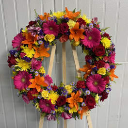 Bright Colors Sympathy Wreath.