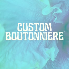 Custom boutonniere text over a blue floral background