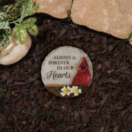 Memorial stone with a cardinal and the words "Always & Forever in Our Hearts"