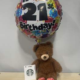 Birthday balloon with a teddy bear and gift card