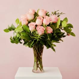 PICK THE COLOR of the long stemmed roses. Light pink, hot pink, white, yellow, coral or a mix of all.