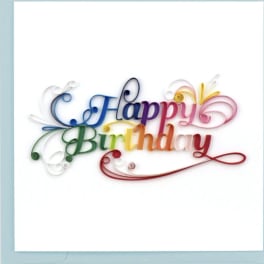 Colorful "Happy Birthday" paper art on a white card
