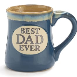 Blue ceramic mug with "Best Dad Ever" text