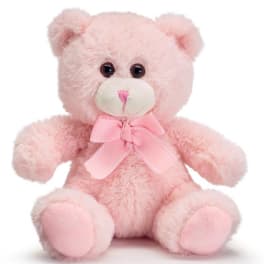Pink teddy bear with a ribbon bow