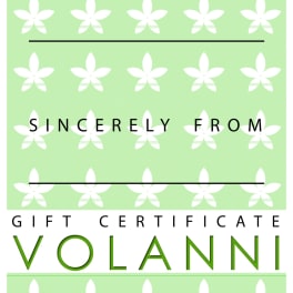 Green gift certificate with white floral pattern and Volanni text