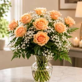 Dozen Long Stemmed Peach Roses