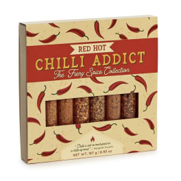 Boxed chili spice collection with red pepper graphics