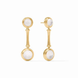 Pair of gold drop earrings with round clear stones