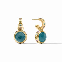 Rainbow Hoop and Charm Earring - Iridescent Montana Blue