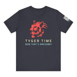 Dark T-shirt with a red tiger graphic and text