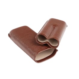 Two brown textured leather cases on a white background