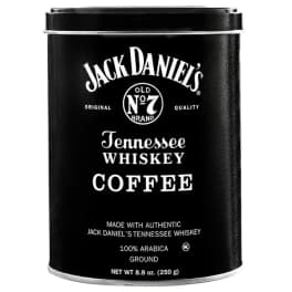 Black Jack Daniel's Tennessee Whiskey coffee tin with white lettering