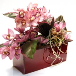 Pink Orchids In A Wood Box