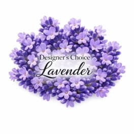 Lavender floral wreath with small purple blossoms and center text